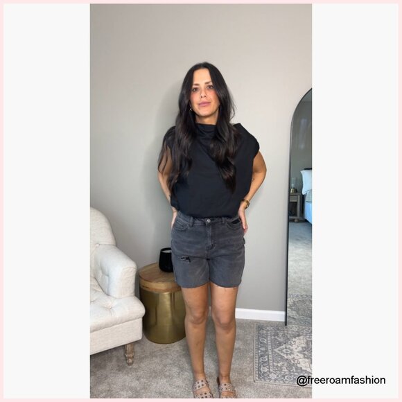 High Waisted Stretchy Denim Shorts Ripped Frayed Hem Casual Summer Jorts - Picture 7 of 7